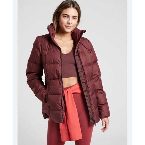 Athleta Downtown Burgundy Red Down Filled Zip Up Puffer Jacket - Picture 1 of 11